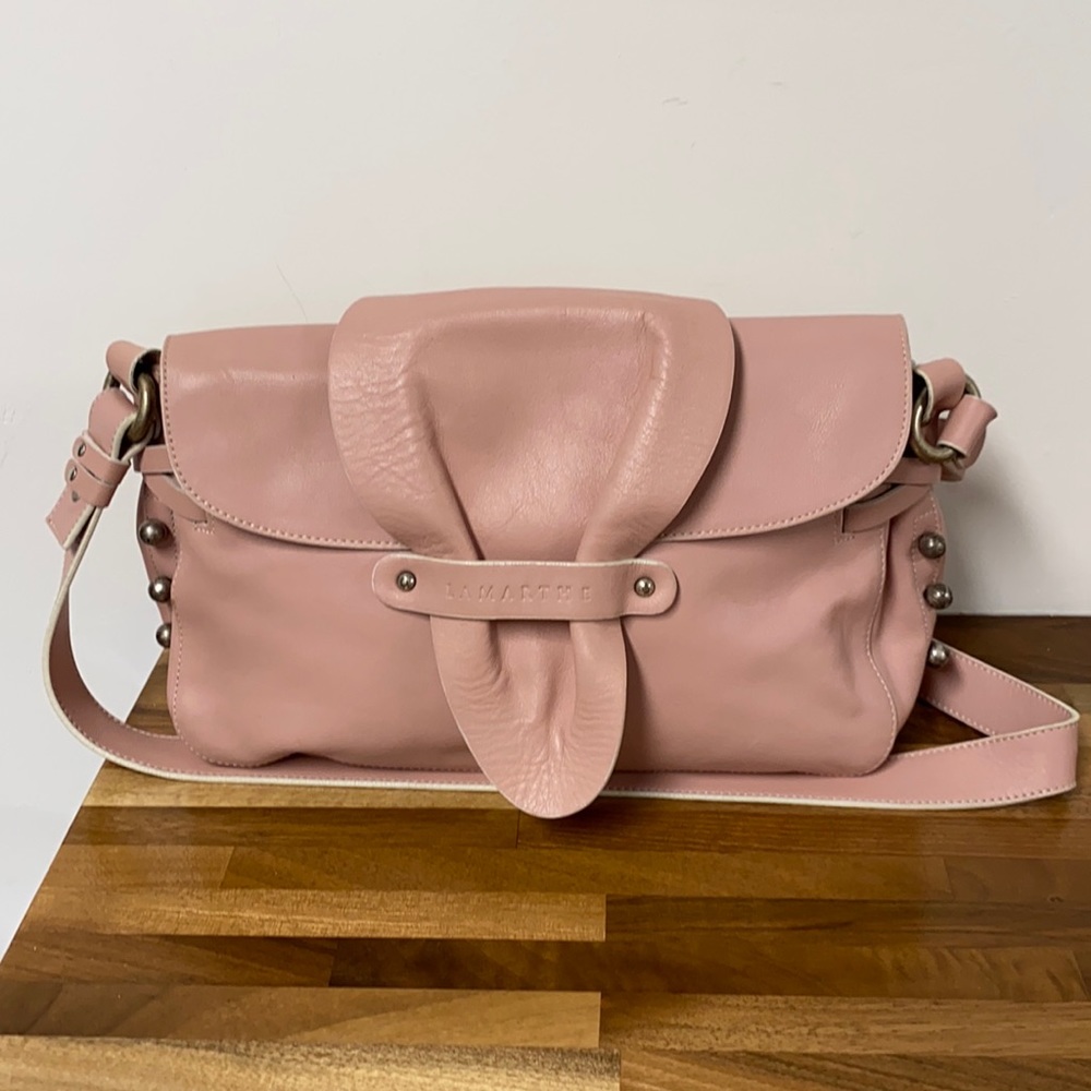 Lavaterre Blush Leather Shoulder Bag with Stud Detail